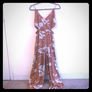 Dusty pink and white floral jumpsuit